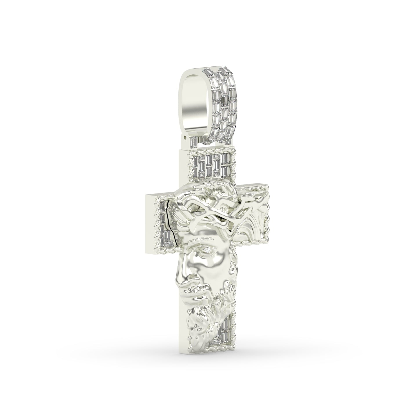 Baguette Diamond Jesus Head Cross Charm