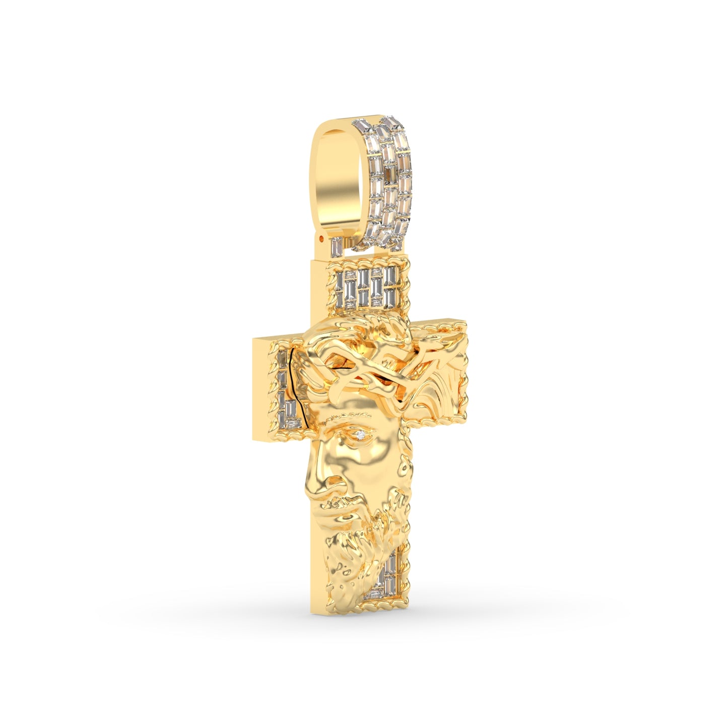 Baguette Diamond Jesus Head Cross Charm