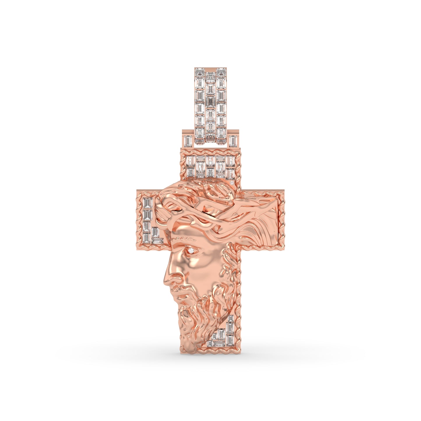 Baguette Diamond Jesus Head Cross Charm