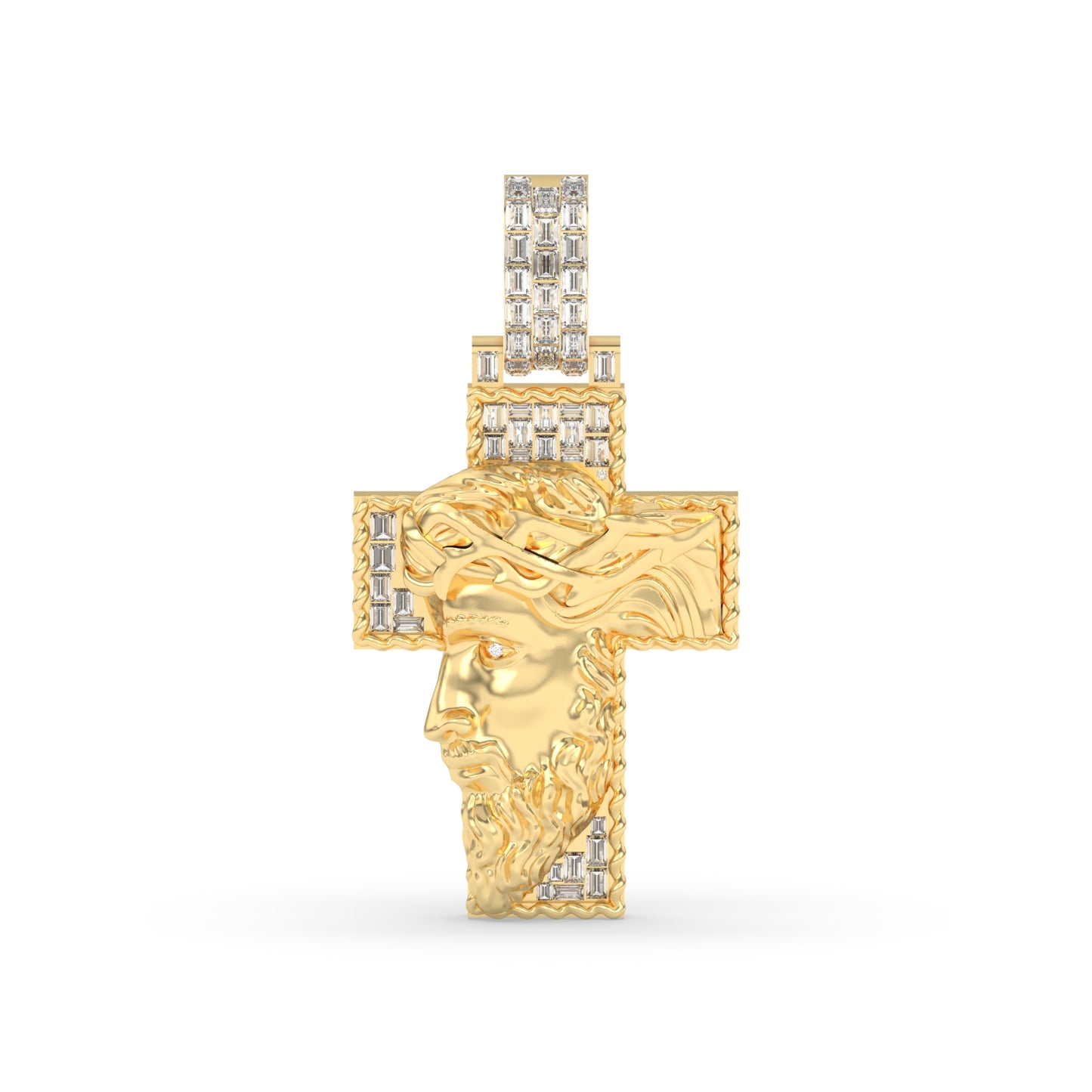 Baguette Diamond Jesus Head Cross Charm