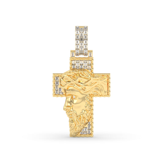 Baguette Diamond Jesus Head Cross Charm