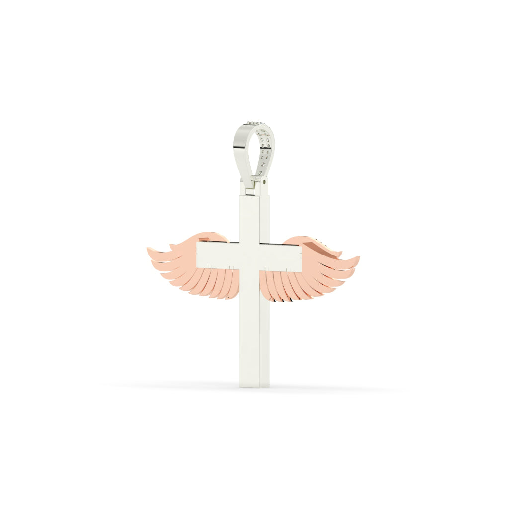 Diamond Cross With Angel Wings