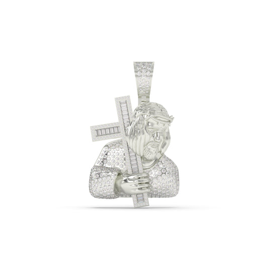 Gold Jesus Carrying Diamond Cross Pendant