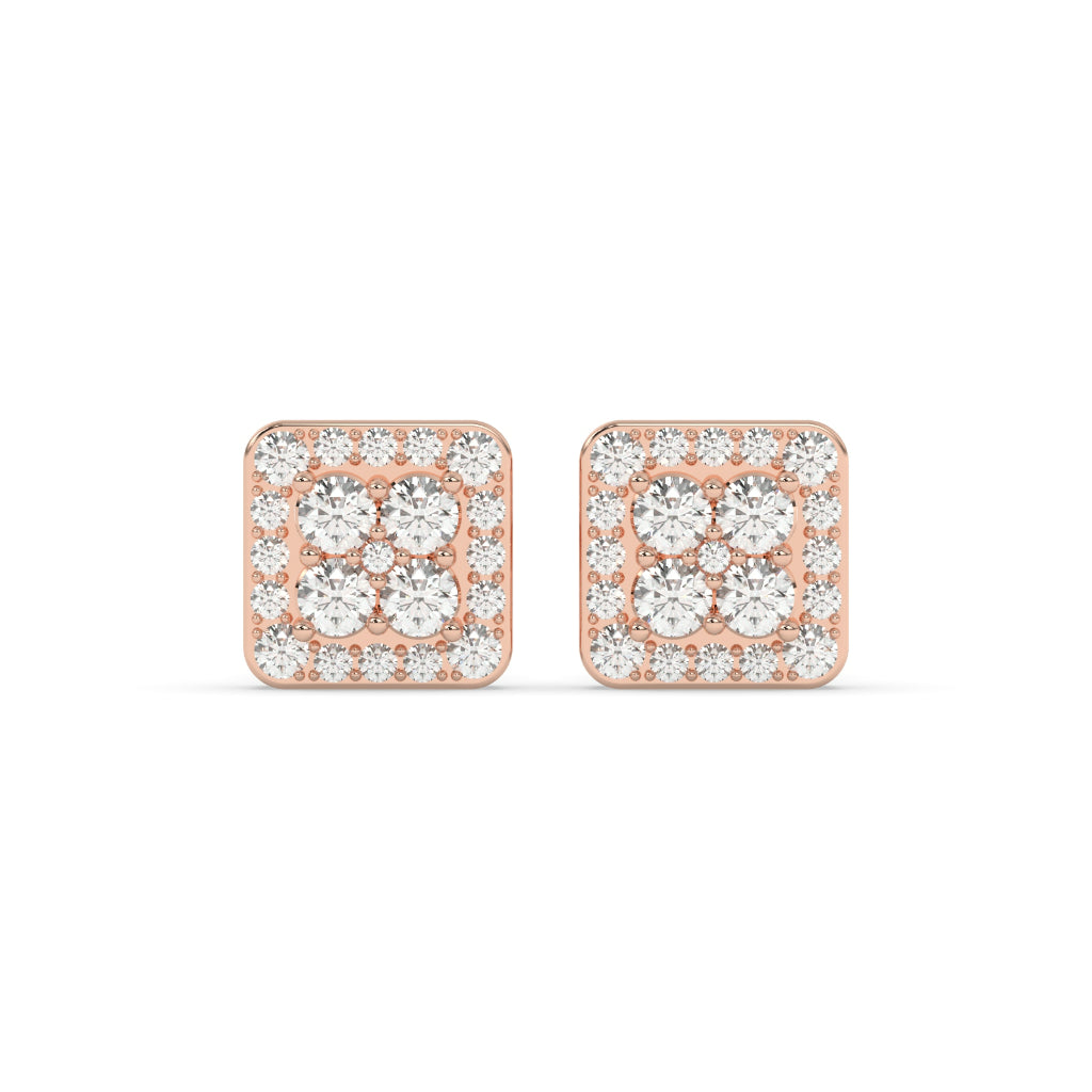 Square Cluster Diamond Stud Earrings