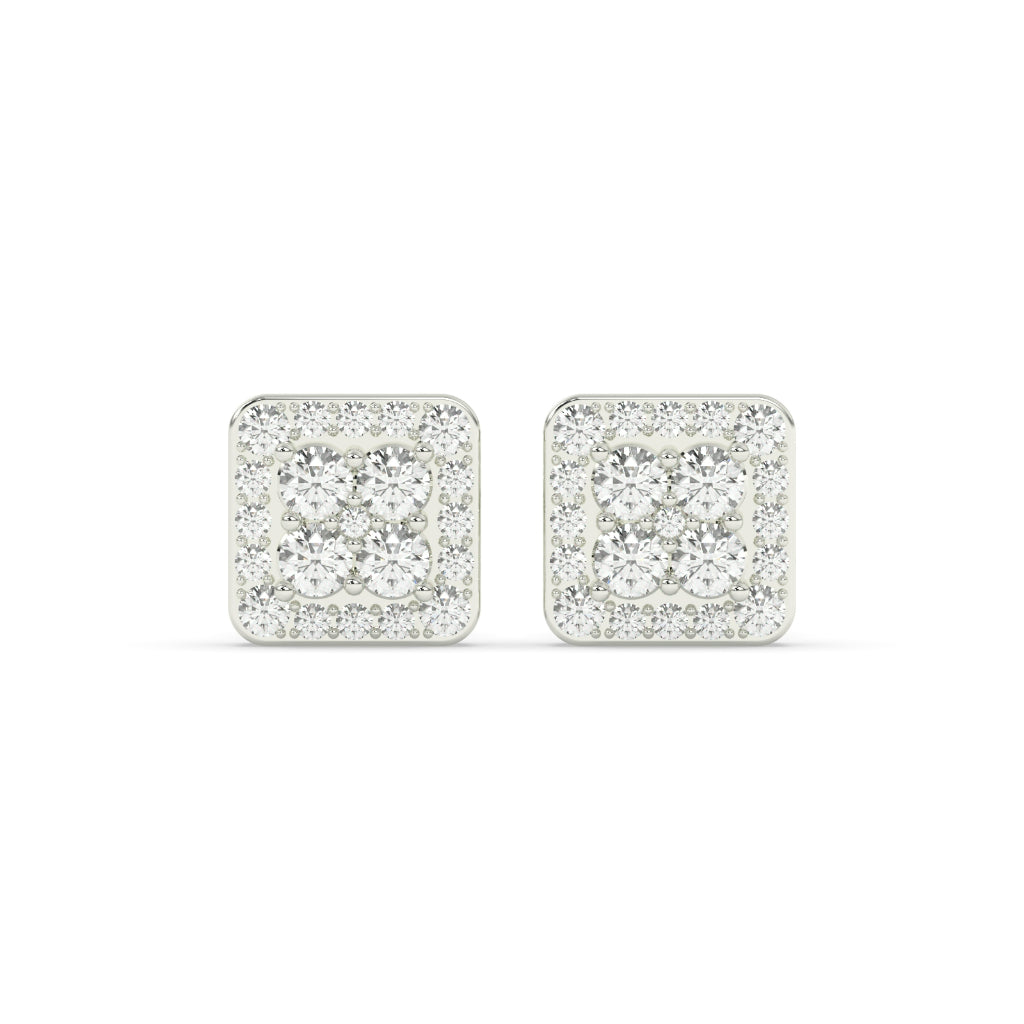 Square Cluster Diamond Stud Earrings