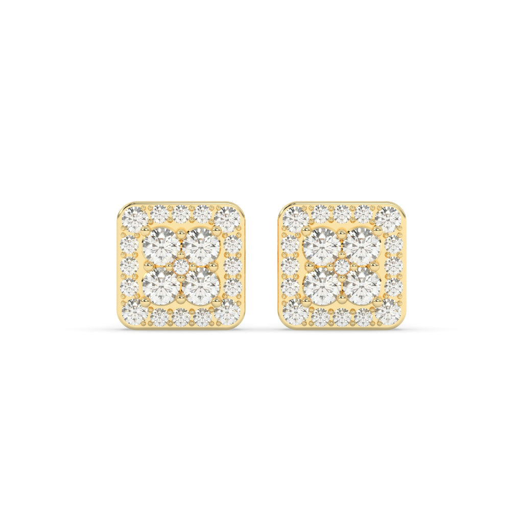 Square Cluster Diamond Stud Earrings