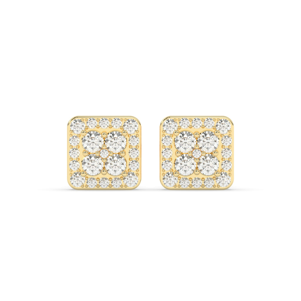 Square Cluster Diamond Stud Earrings