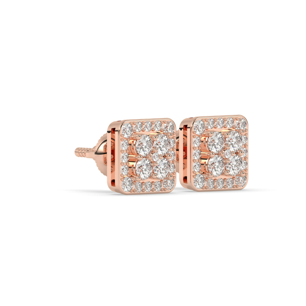 Square Cluster Diamond Stud Earrings