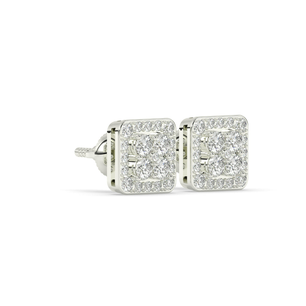 Square Cluster Diamond Stud Earrings