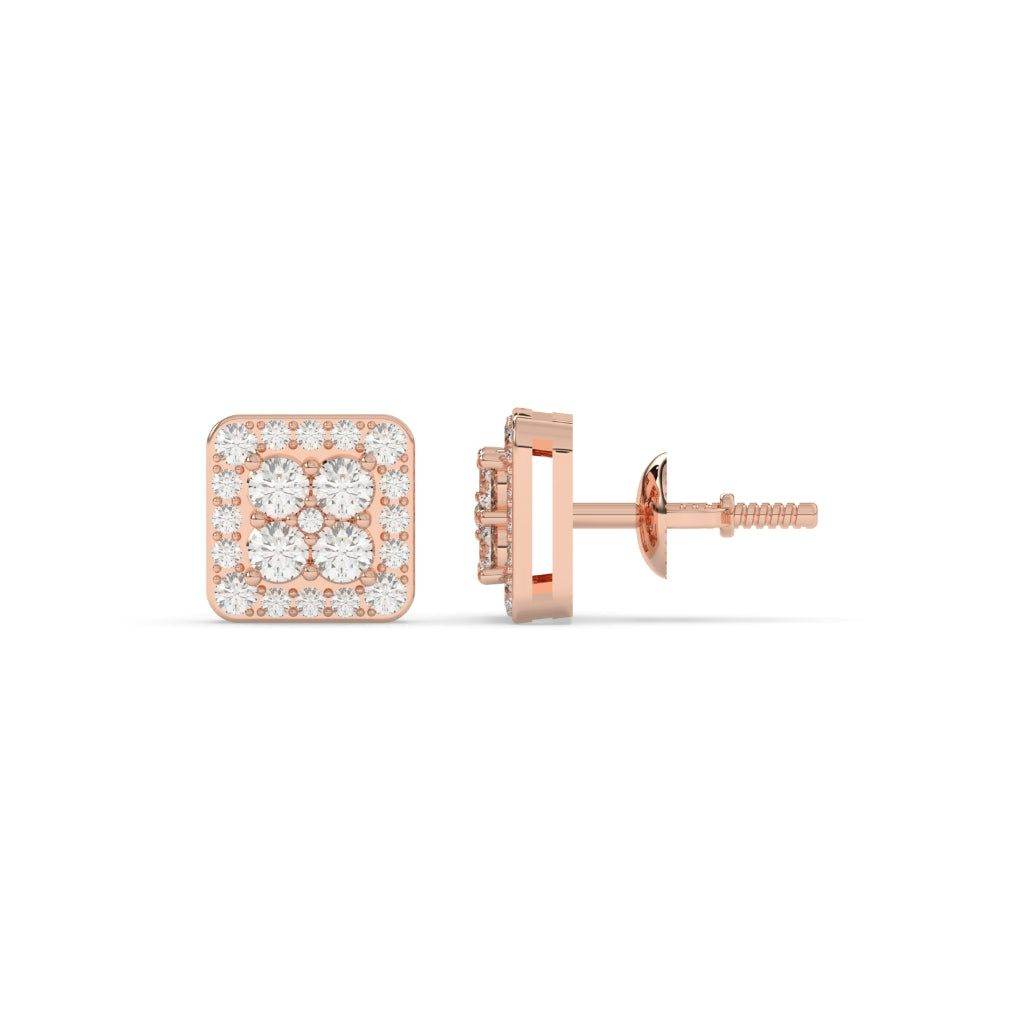 Square Cluster Diamond Stud Earrings
