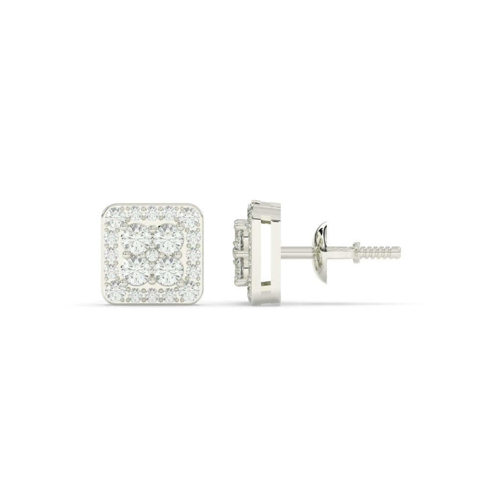 Square Cluster Diamond Stud Earrings