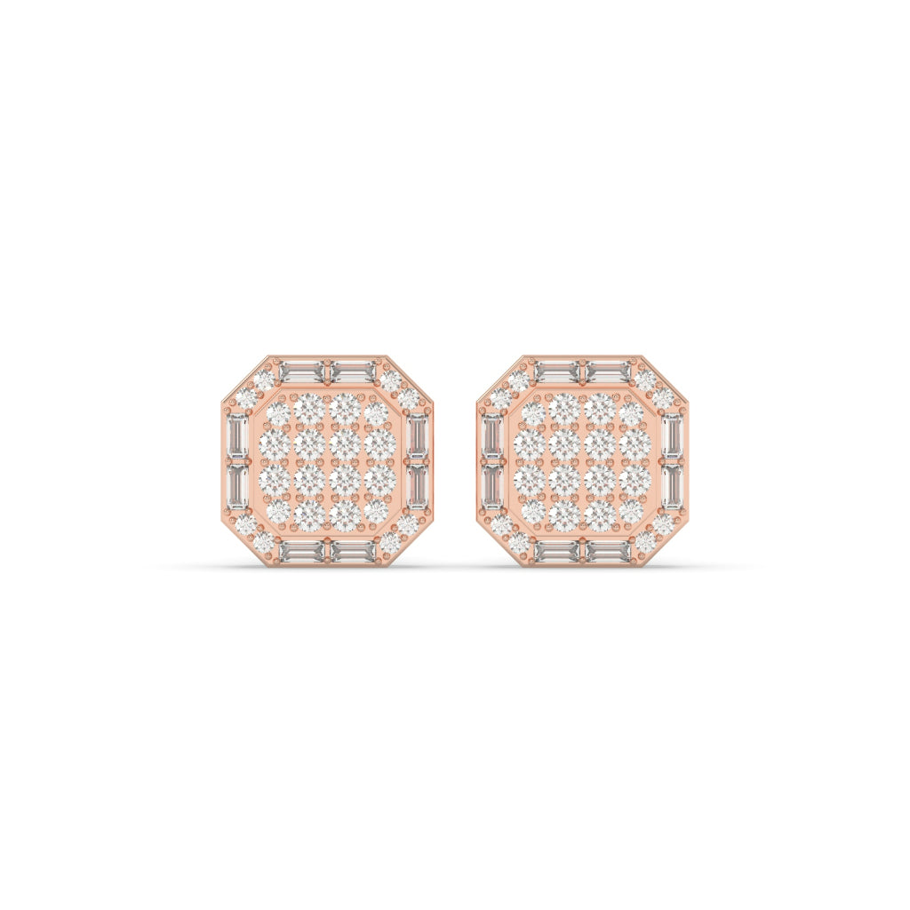 Octagon Baguette Cluster Stud Earrings