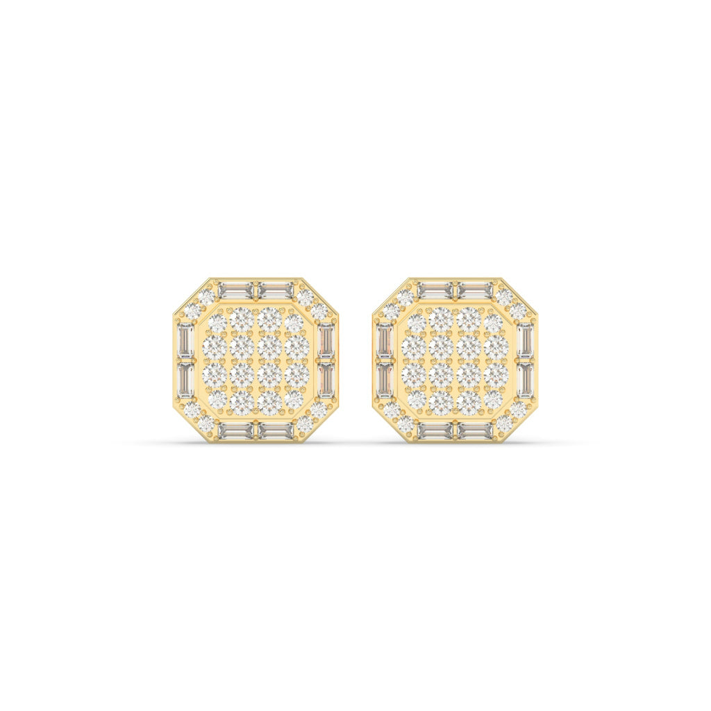 Octagon Baguette Cluster Stud Earrings