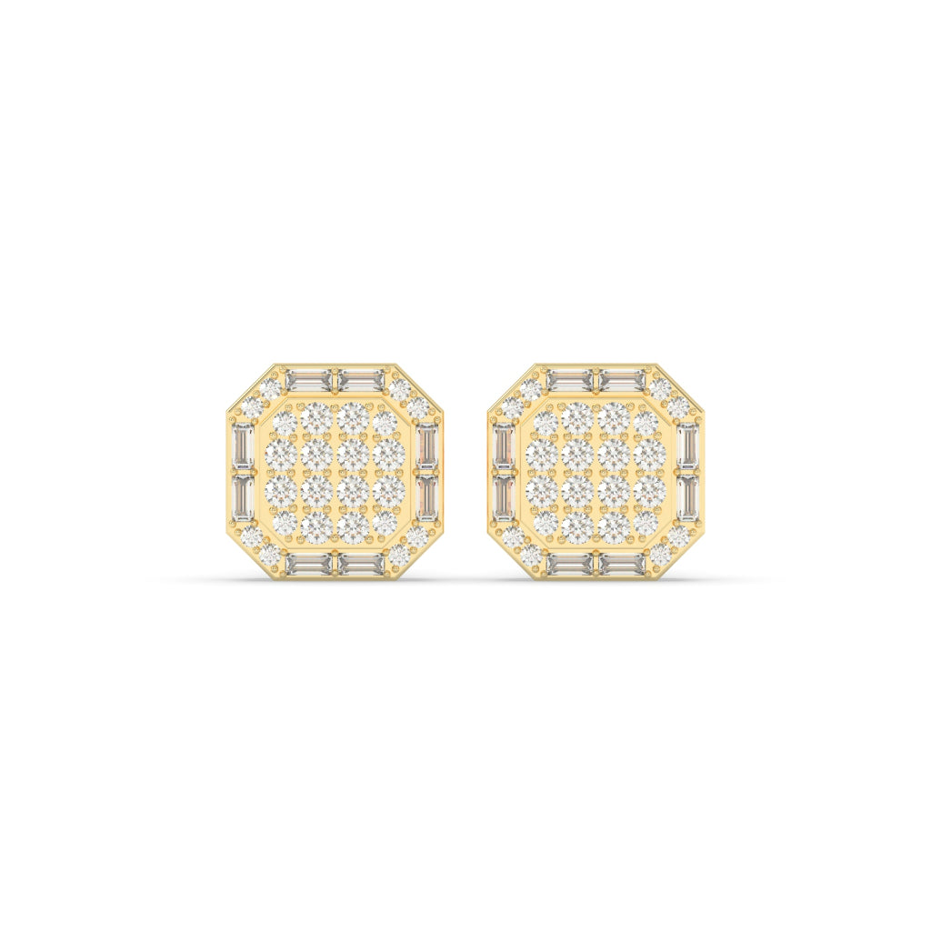 Octagon Baguette Cluster Stud Earrings