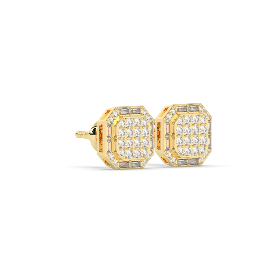 Octagon Baguette Cluster Stud Earrings