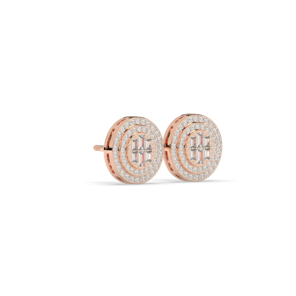 Baguette Cluster Double Halo Studs