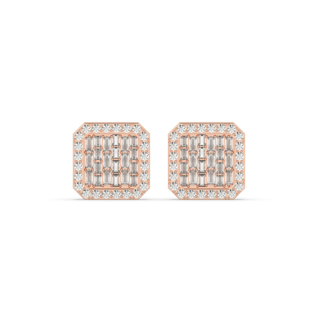Baguette Grid Square Stud Earrings