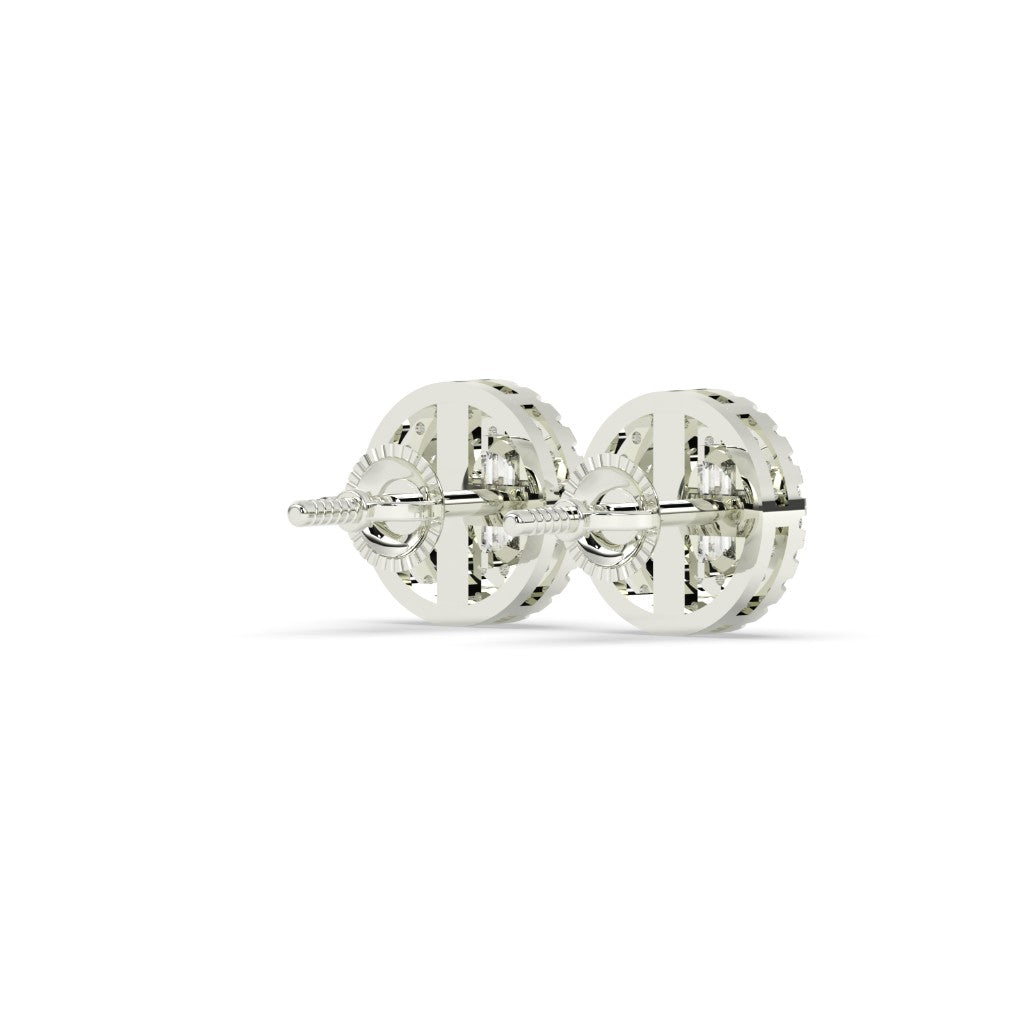 Double Halo Baguette Diamond Studs