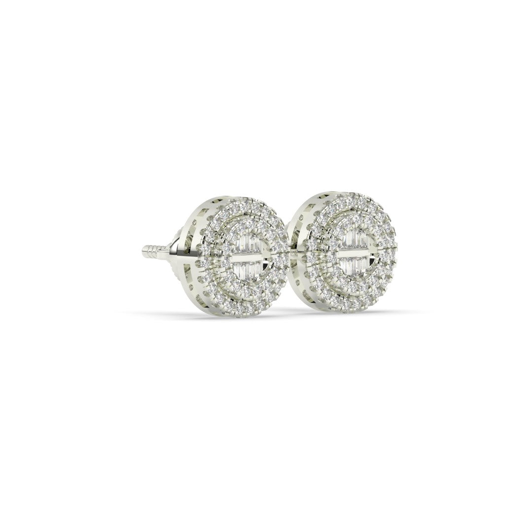 Double Halo Baguette Diamond Studs