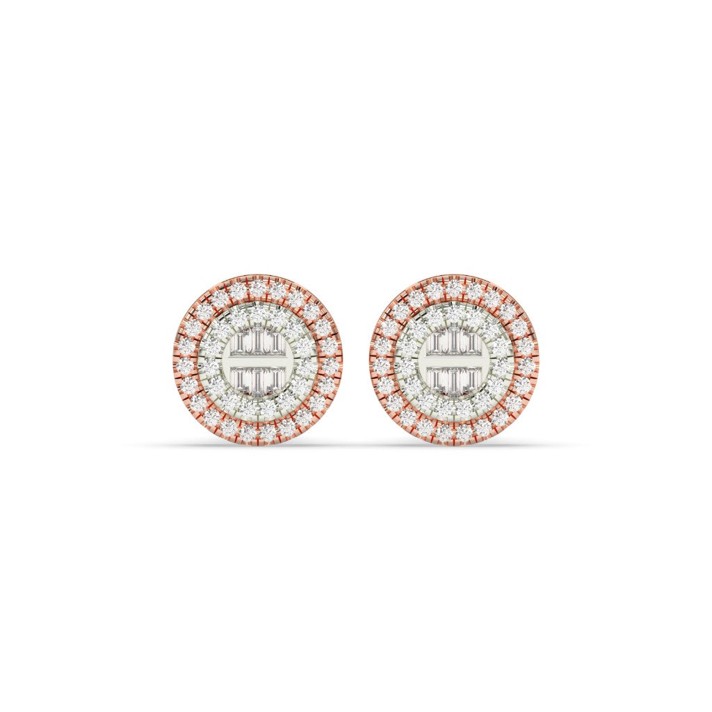 Double Halo Baguette Diamond Studs