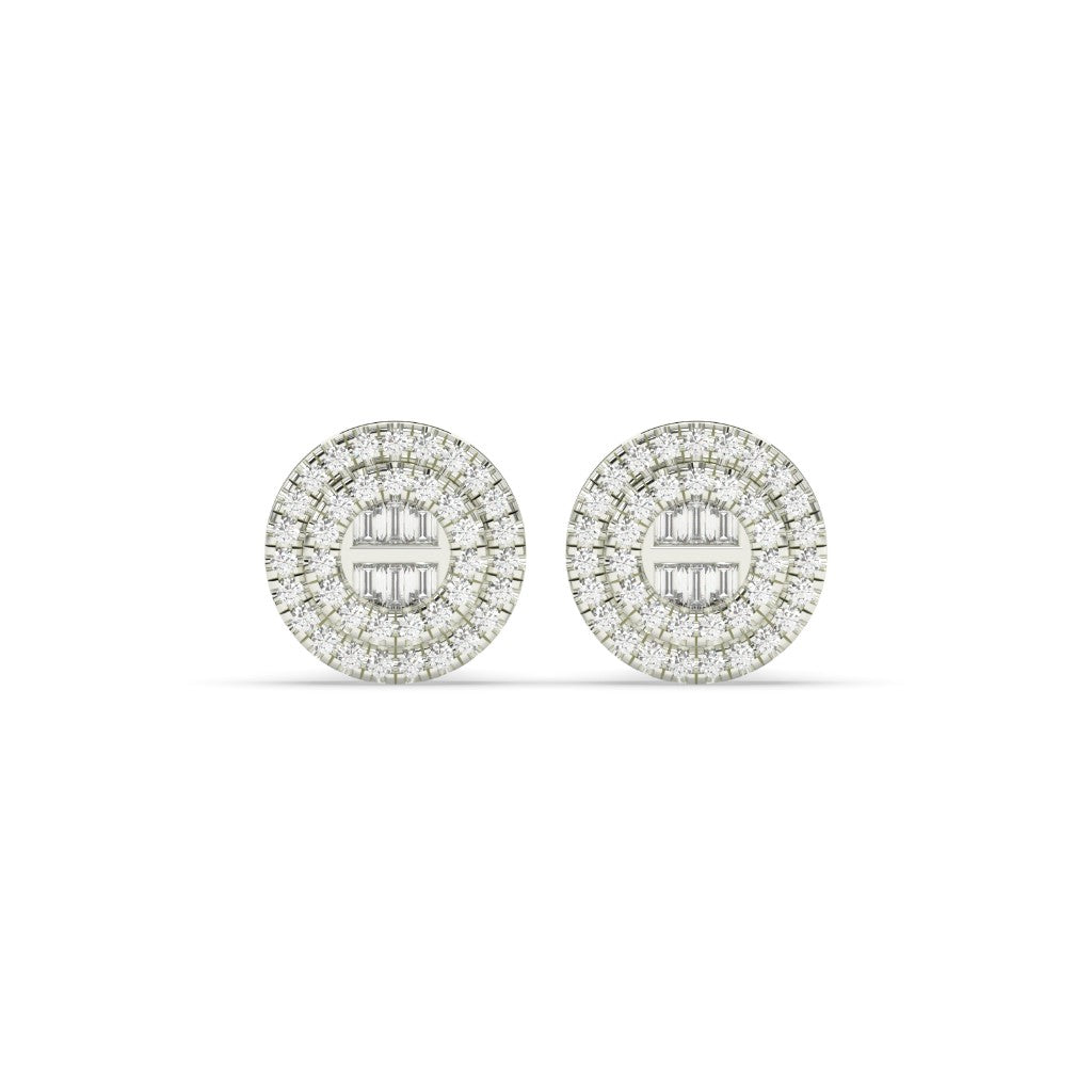 Double Halo Baguette Diamond Studs