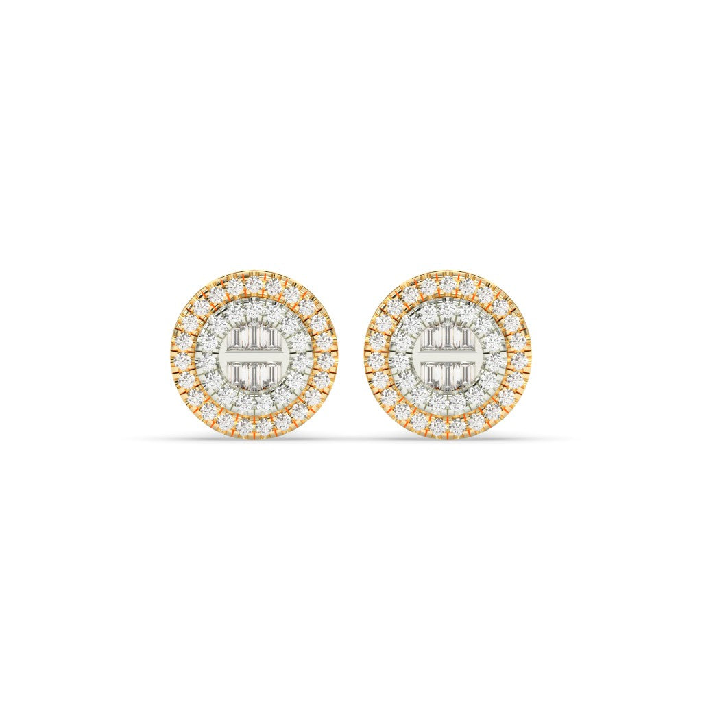 Double Halo Baguette Diamond Studs