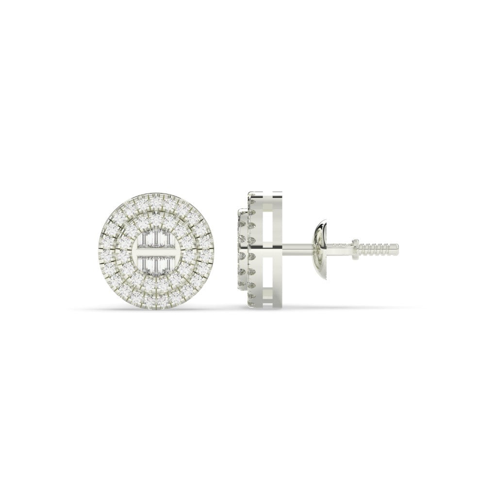 Double Halo Baguette Diamond Studs