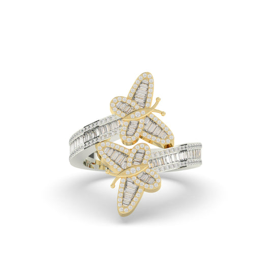 Twin Butterfly Baguette Diamond Ring