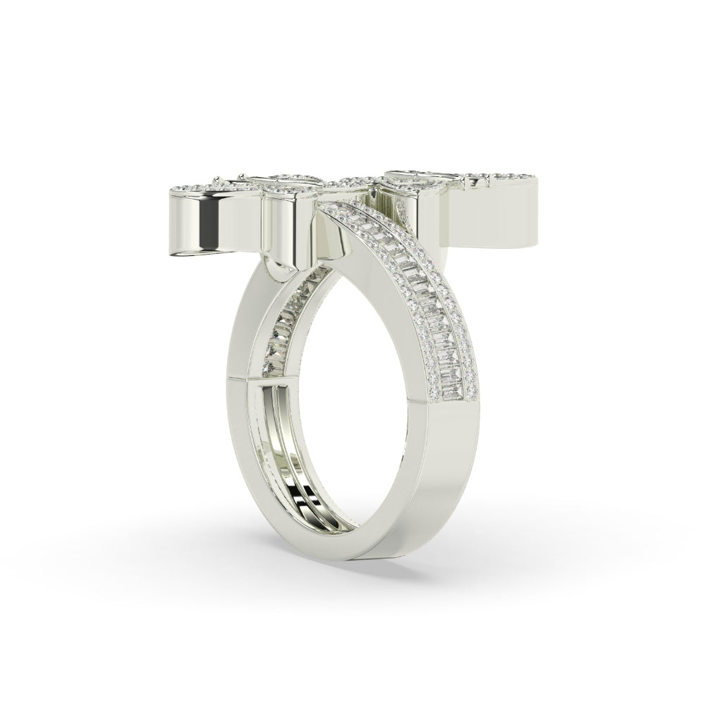 Twin Butterfly Baguette Diamond Ring