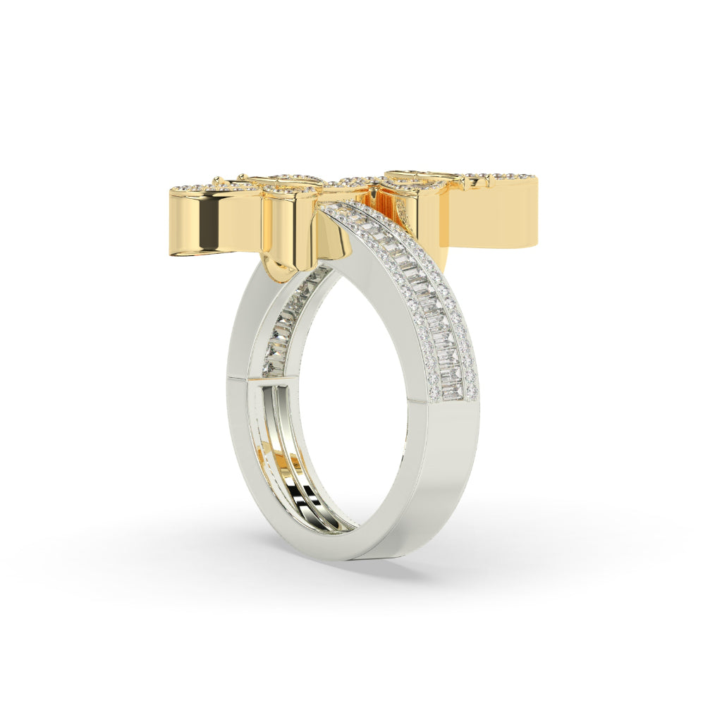 Twin Butterfly Baguette Diamond Ring