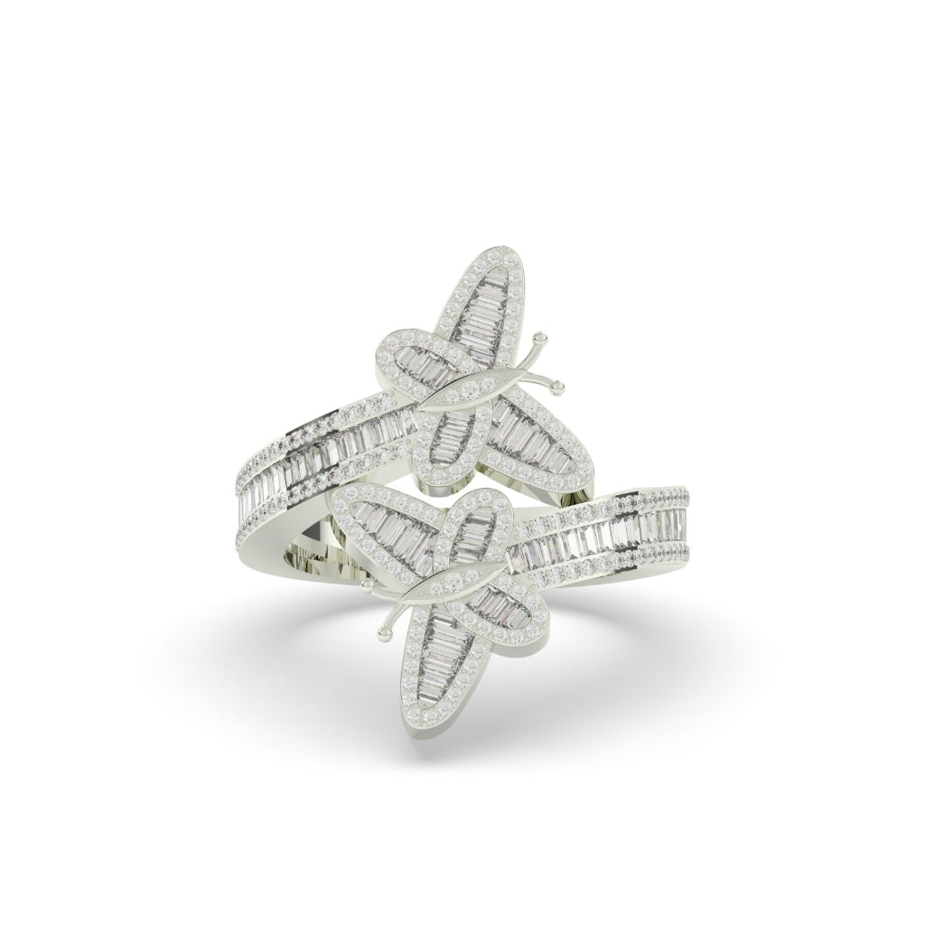 Twin Butterfly Baguette Diamond Ring