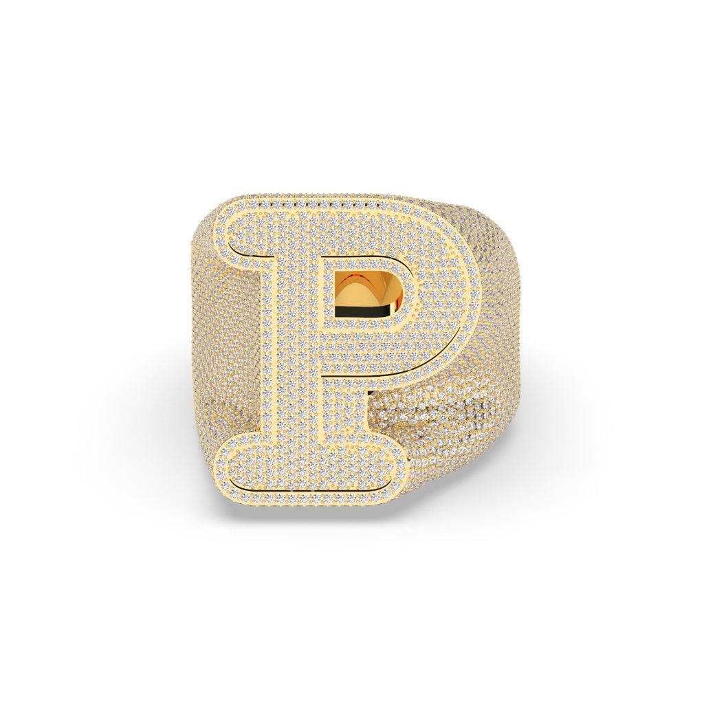 Golden Iced Out P Ring
