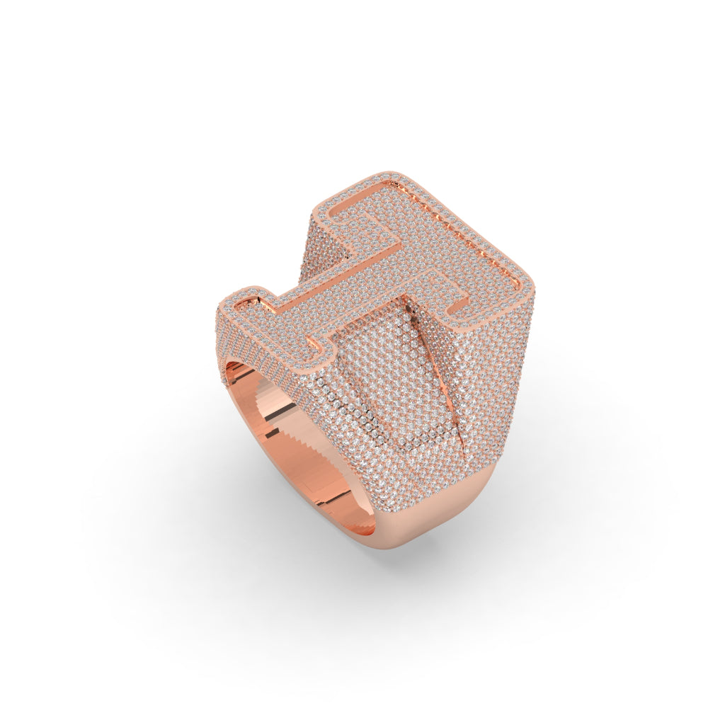 Iced Bold T Statement Ring