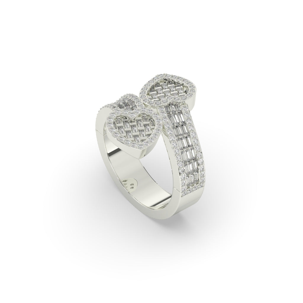 Twin Heart Baguette Sparkle Ring