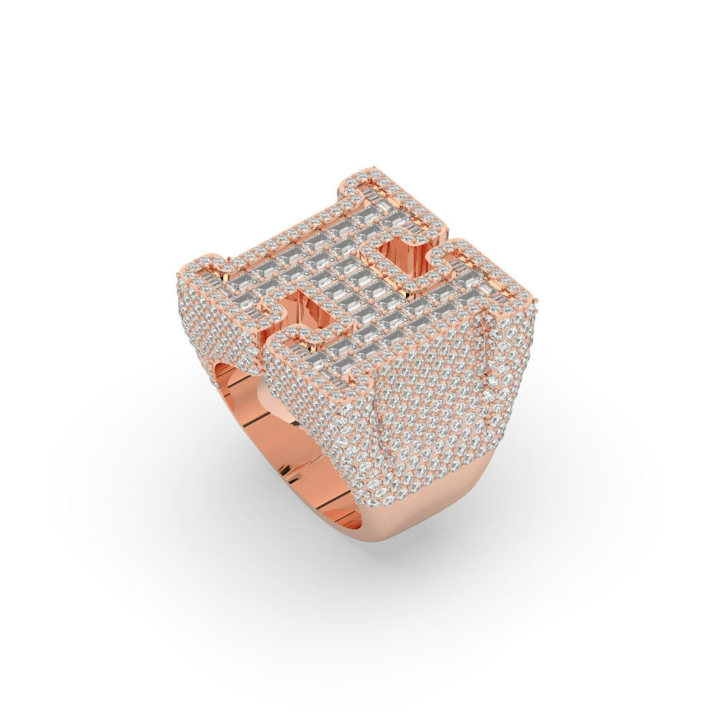 Bold Gold Diamond H Ring