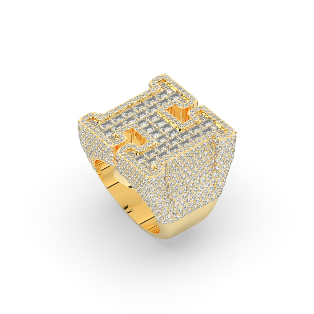Bold Gold Diamond H Ring