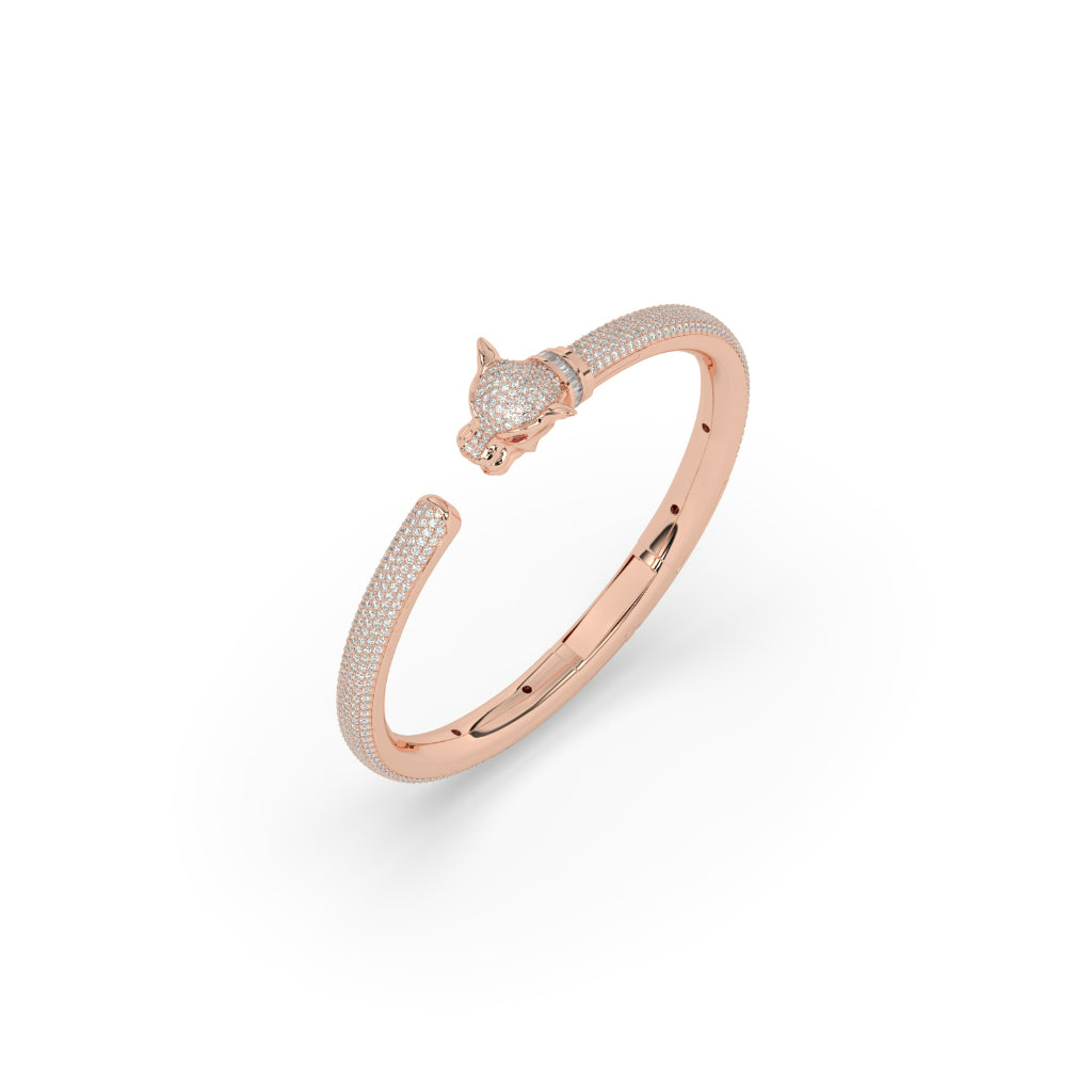 Golden Panther Head Diamond Bangle