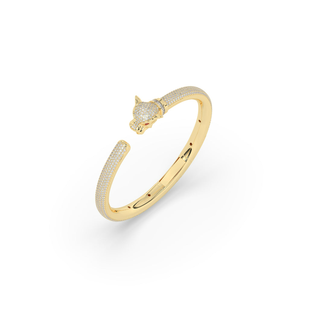 Golden Panther Head Diamond Bangle