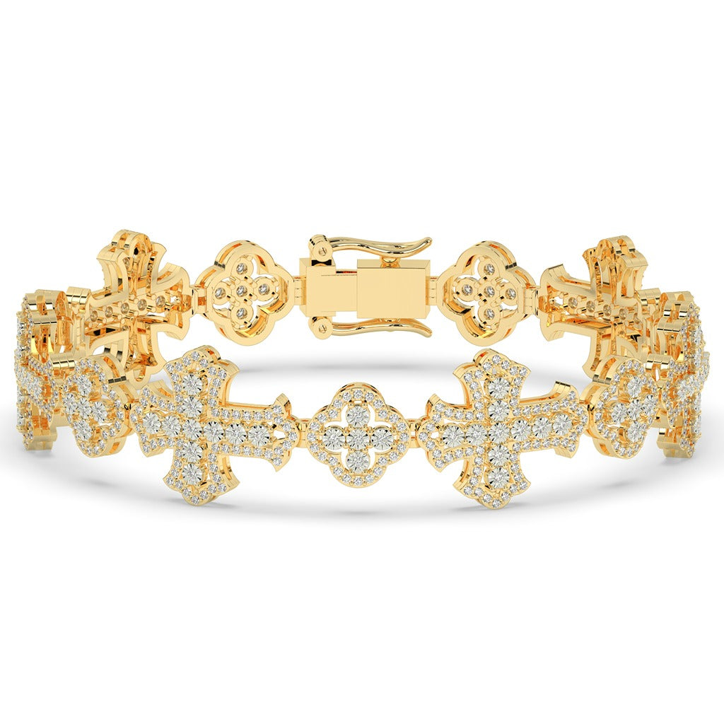 Crowned Cross Gold Bling Bracelet