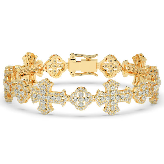 Crowned Cross Gold Bling Bracelet