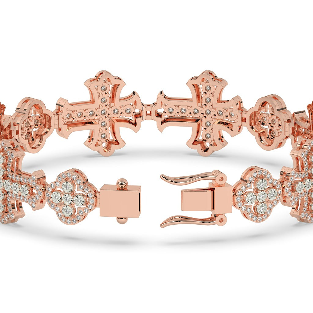 Crowned Cross Gold Bling Bracelet