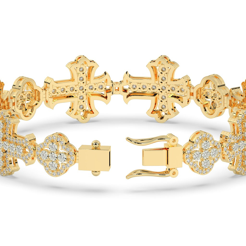 Crowned Cross Gold Bling Bracelet