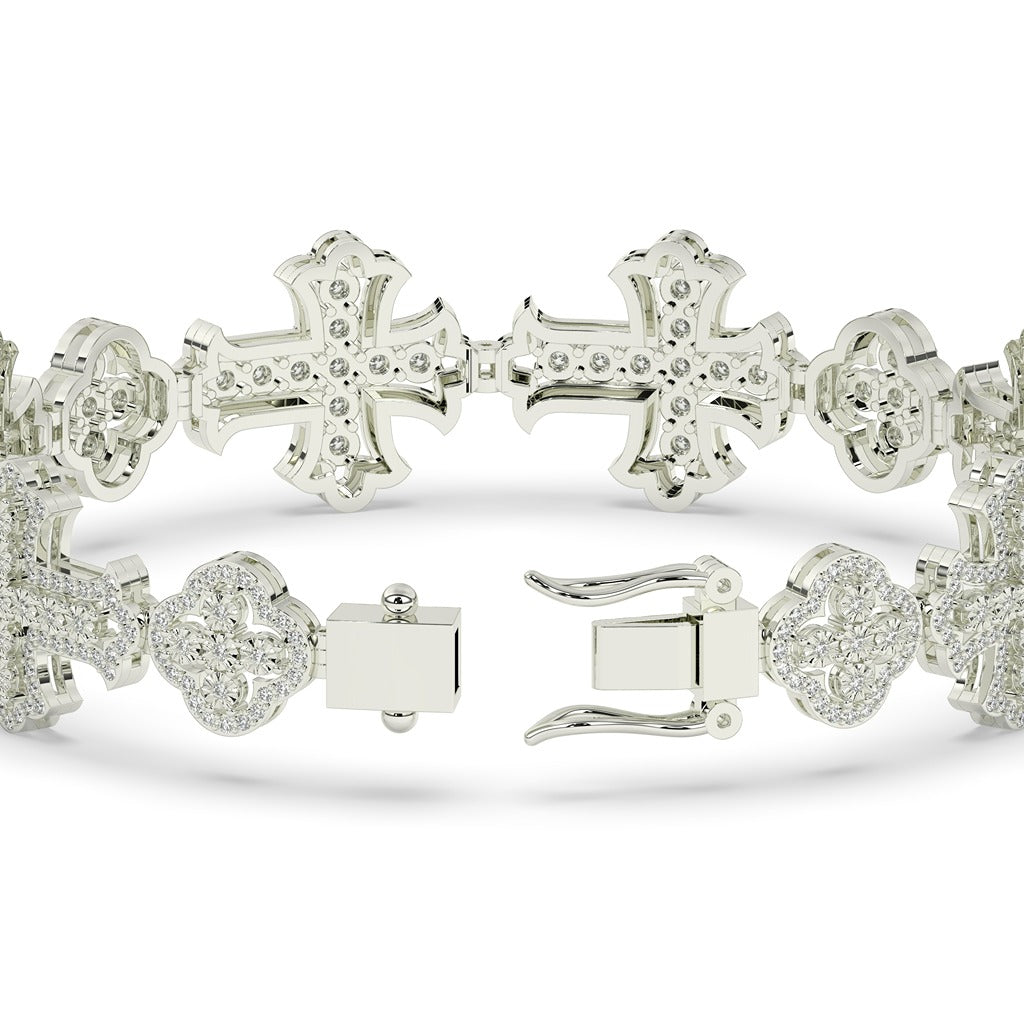 Crowned Cross Gold Bling Bracelet