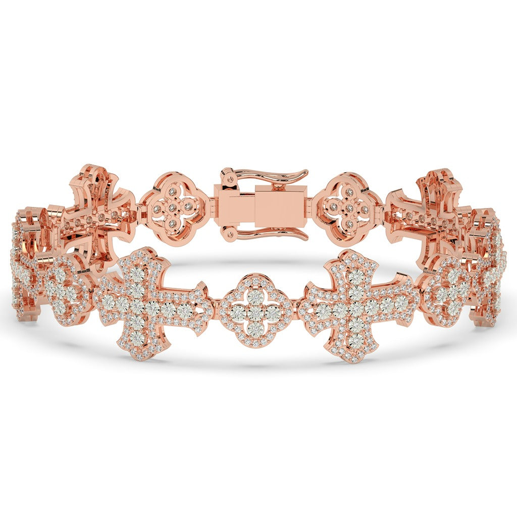 Crowned Cross Gold Bling Bracelet