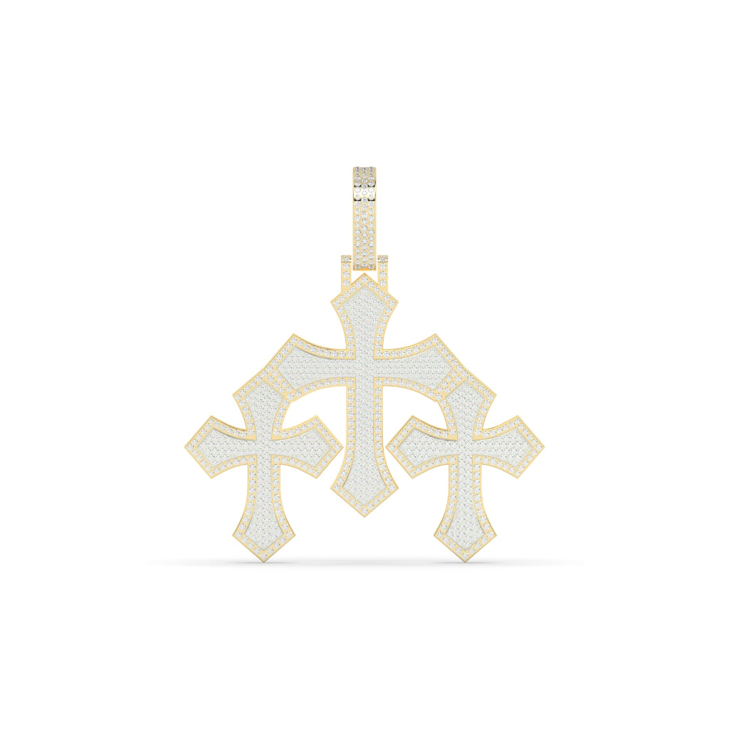 Triple Gothic Cross Gold Pendant