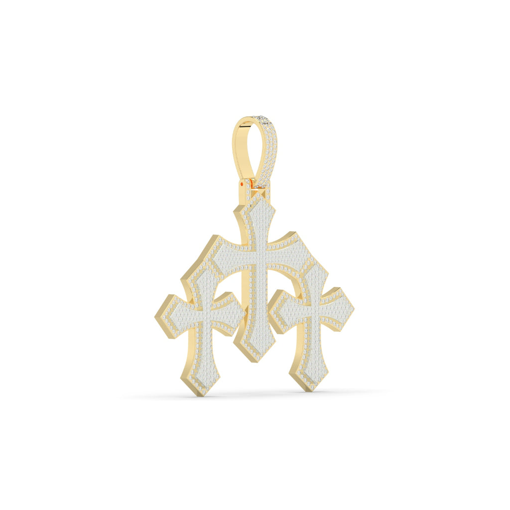 Triple Gothic Cross Gold Pendant