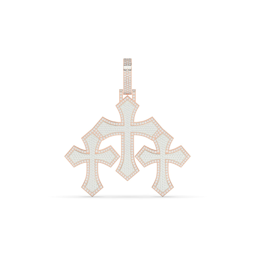 Triple Gothic Cross Gold Pendant