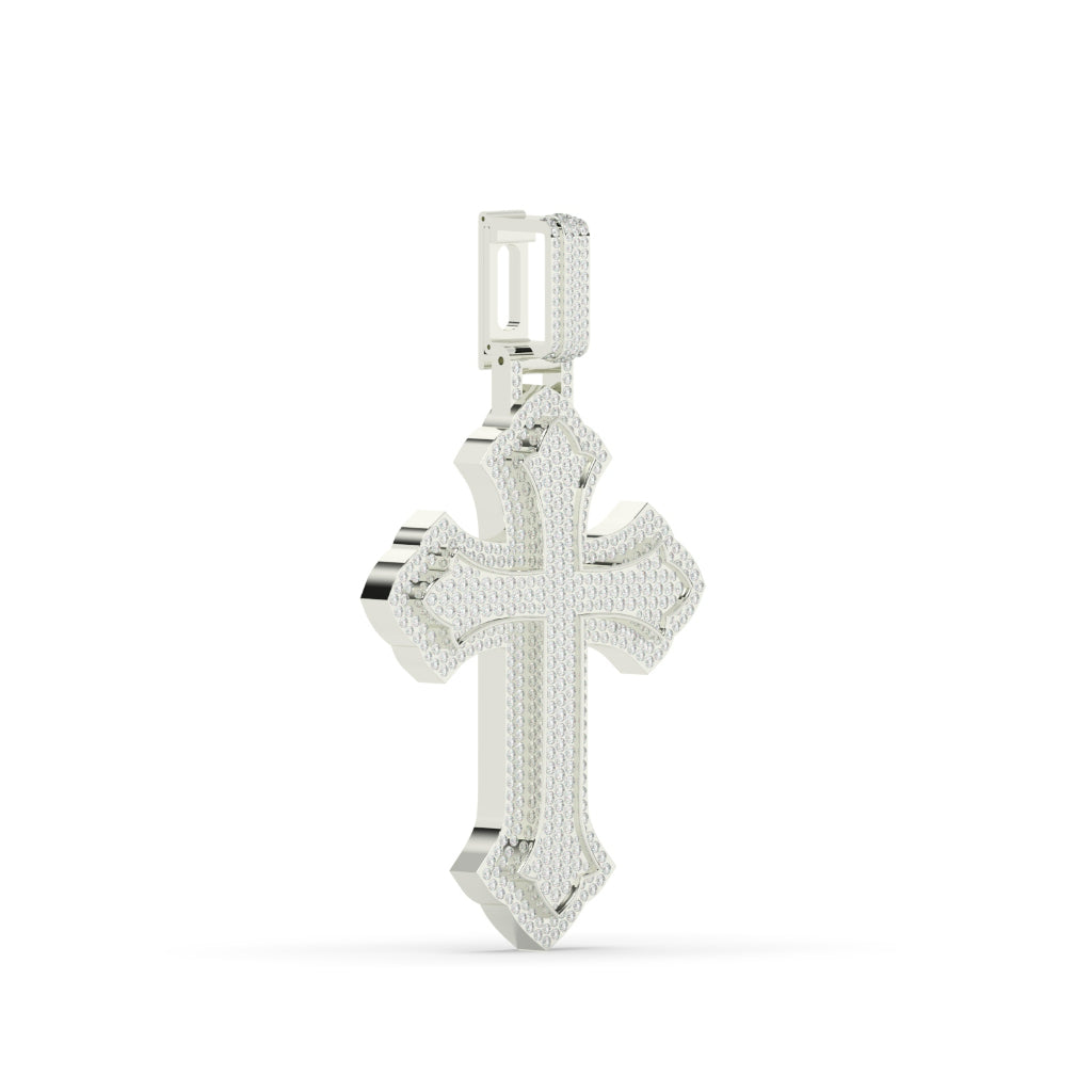 Iced Curved Gothic Cross Pendant