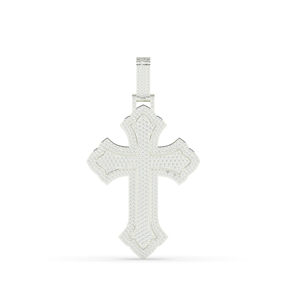 Iced Curved Gothic Cross Pendant