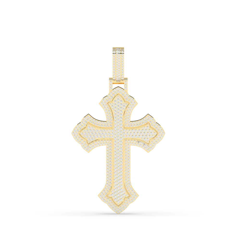 Iced Curved Gothic Cross Pendant
